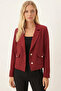 Women's Burgundy Men's Collared Square Pocket Crop Jacket Arm-26K001026 - 2