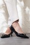 Pointed Toe Black Patent Leather Low Heel Shoes - 3