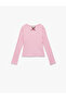 Cotton Slim Fit Long Sleeve Crew Neck T-Shirt with Bow Detail - 3