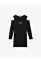 Window Detail Long Sleeve Crew Neck Stoned Midi Dress - 5