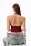 Women's Burgundy Halter Neck Soft Double Layered Front Crop Top Bodysuit - 5