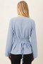 Women's Baby Blue Boat Neck Blouse with Gathered Sides and Rope Detail on the Back Arm-26K001085 - 3