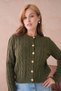Women's Crew Neck Button Detail Cable Knit Cardigan 8388 - 2