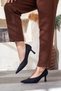 Pointed Toe Black Satin Heeled Shoes - 4