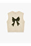 Sleeveless Bow Patterned Crew Neck Knit Sweater - 3