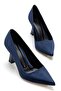 Women's Navy Blue Satin Pointed Toe Thin Heeled Stiletto