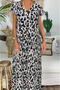 Women's Short Sleeve V-Neck Full Length Zebra Pattern Pegasus Fabric Dress - 2