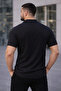 Men's Waffle Fabric Short Sleeve Button down Open Collar Regular Fit Shirt - Black - 2