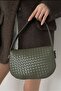 Women's Khaki Knitted Patterned Leather Hand and Shoulder Bag - 3