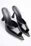 Black Matte Patent Leather 9 cm Heel Groya Pointed Toe Women's Slippers
