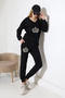 Pearl and Leopard Printed Tracksuit Set/V-Neck Ribbed Long Pants - 3