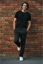Black Piped Full-Length 2-Thread Baggy Sweatpants – Elastic Waist, Pocket Detail, Wide Leg - 4