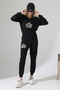 Pearl and Leopard Printed Tracksuit Set/V-Neck Ribbed Long Pants - 6