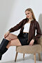 Oversize Bomber Leather Jacket/Coat with Ribbed Sleeves and Collar - 4