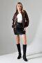 Oversize Bomber Leather Jacket/Coat with Ribbed Sleeves and Collar