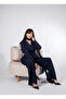Women's Shawl Detailed Navy Blue Buttoned Jacket Trousers Suit - 2