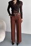 Women's Palazzo Pants with Belt |   High Waist Wide Leg Casual Double Belt Design