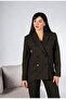 Women's Brown Double Button Blazer Jacket Straight Leg Pants Suit - 2