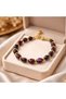 Natural Stone Bracelet with Garnet (Lal) Stone and Gold Detail - 2