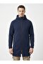 Men's Navy Blue Long Cut Hooded Outdoor Softshell Coat Water Repellent Windbreaker Parka
