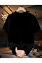 New Season Black Printed Crewneck Basic Unisex T-Shirt - 2