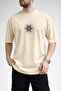 Men's Geometric Star Burst Crew Neck Beige T-Shirt - 3