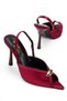 Women's Satin Burgundy Buckle Detail Pointed-Toe Heeled Shoes - 2