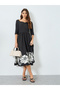 Women Black Floral Print A-Line Midi Dress