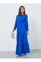 Women Blue Long Sleeves A-Line Midi Dress - 2