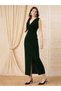 Women Dark Green Velvet Sleeveless Maxi Dress - 5