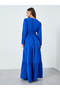Women Blue Long Sleeves A-Line Midi Dress - 6