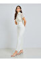 Women White Lace Short Sleeves Sheath Maxi Dress - 3