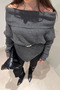 Anthracite Boat Neck Asymmetrical Sweater - 251193 - 3