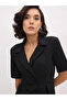 Women Black Notch Collar Buttoned Blazer Midi Dress - 3