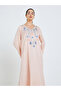 Women Pink Foil Print Embroidered A-Line Jalabiya - 2