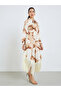 Women Brown Printed Maxi Dress with Fringed Hem - 3