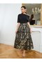 Women Gold Floral Off Shoulder A-Line Maxi Dress - 3