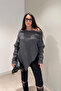 Anthracite Boat Neck Asymmetrical Sweater - 251193 - 2