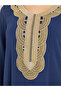 Women Navy Blue Gold Embroidery Jalabiya - 4