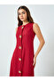 Women Red Sleeveless Midi Dress with Gold Buttons - 3