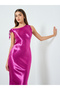 Women Purple Satin One Shoulder Bodycon Maxi Dress - 3