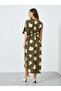 Women Green Floral Short Sleeves Shift Midi Dress - 5