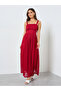 Women Red Lace Strappy A-Line Maxi Dress - 3