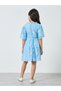 Girls Blue Lace Flute Sleeve Knee-Length Dress - 4