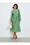 Women Green Balloon Sleeves A-Line Midi Dress - 2