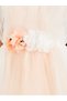 Girls Peach Flowers Detail Mesh Dress - 3