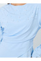 Women Blue Midi Dress with Pearl Embellishments - 4