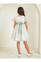 Girls Floral Printed Organza Puff Sleeve Dress - 4