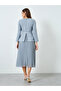 Women Blue Tweed Midi Dress with Belt - 5