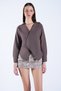 Brown V-Neck Asymmetrical Cut Button Detailed Poplin Shirt Alc-X15118 - 2